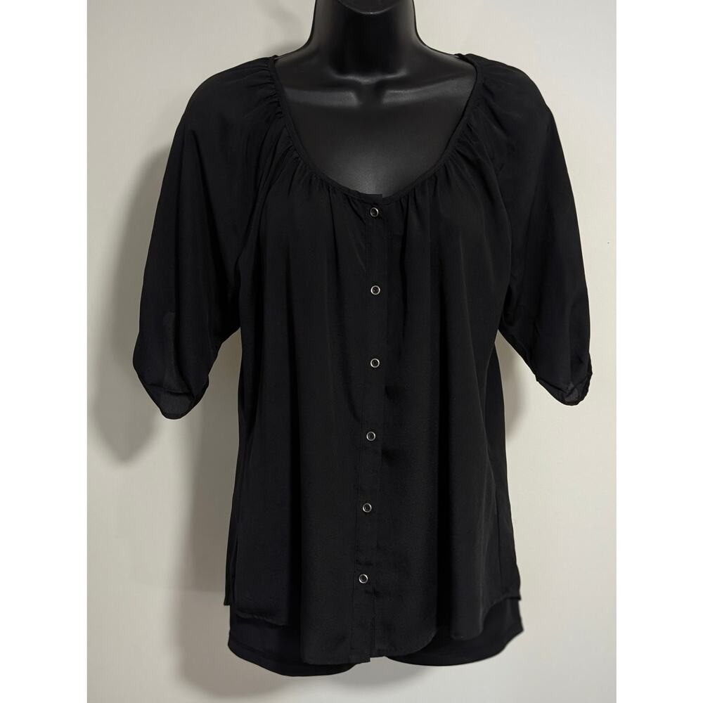 Express Black Flowy Top 3/4 Roll Tab Sleeve Blouse -Size Medium